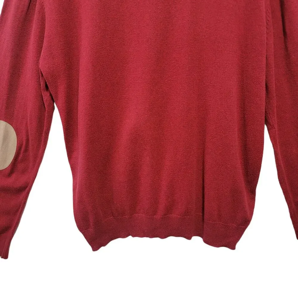 Cortefiel Mens Sweater Red Heather Cotton Cashmere Quarter Button Size XXL